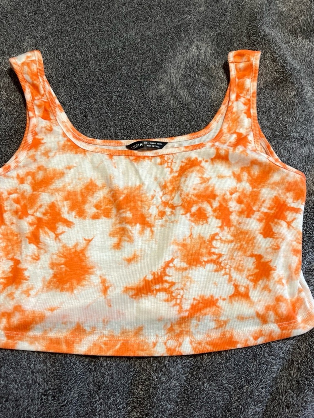 SHEIN Orange and White Tie-Dye Ribbed Crop Tank